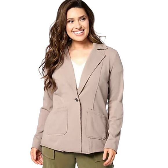 QVC Peace Love World French Terry Blazer Back Stitch Detail MUSHROOM NWT SIZE L - Picture 1 of 7